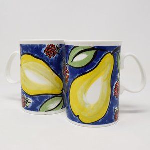 2 Jason Fine Bone China Cup Fruit Pear Tea Coffee Mug Made in England Brunch